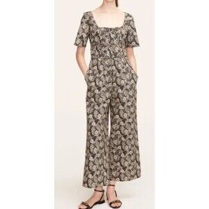 Rebecca Taylor Womens Jumpsuit Floral Cotton Black‎ Cream Short Sleeve Size 4